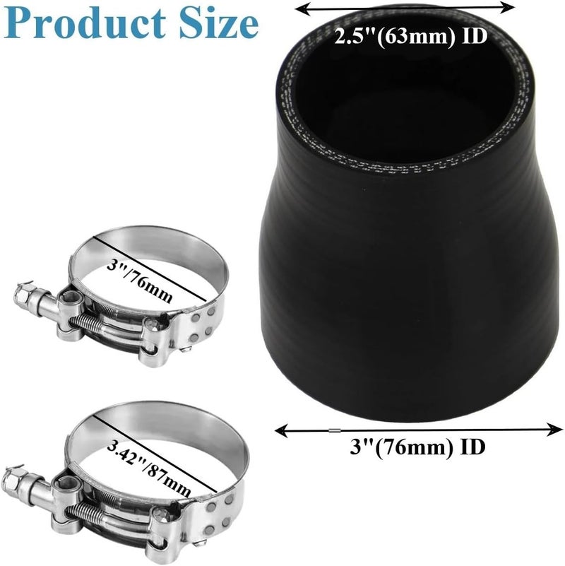 YSIL 2.5” to 3” Reducer Coupler Silicone Hose 4-Ply Reinforced Straight Turbo Intercooler Intake Pipe with T-Bolt Clamps 5MM Thickness - Image 2